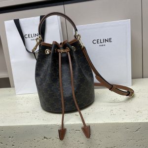 Celine-Tote-bag-with-drawstring-and-leather-accents-Grey-01A