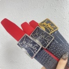 Christian Louboutin clogs Black Red Christian Louboutin Croc Embossed Leather Belt with Logo Buckle clogs