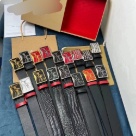 Christian Louboutin Black Red Men's Black Leather Belt with Signature Buckle