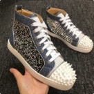 Christian Louboutin menwomen White Black Silver Christian Louboutin Studded High top Sneakers White Black Silver sneakers