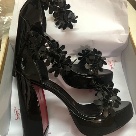 Christian Louboutin sandals Black Red Christian Louboutin Black Floral Strap High Heel Sandals sandals
