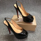 Christian Louboutin sandals Black Red Christian Louboutin Women's Black Patent Leather Peep Toe Platform Heels with Red Soles sandals Size 14Cm