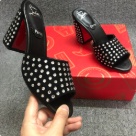 Christian Louboutin sandals Black Silver Black Studded High Heel Sandals with Red Sole sandals Size 8Cm
