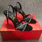 Christian Louboutin sandals Black White Black Crystal Embellished High Heel Sandals with Red Sole sandals