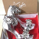 Christian Louboutin sandals Silver Women's Silver Floral Embellished Chunky Heel Sandals sandals