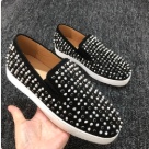 Christian Louboutin Black Silver Black Suede Studded Slip On Shoes