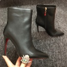 Christian Louboutin ankle boots Black Red Christian Louboutin Black Leather Pointed Toe Ankle Boots with Red Sole ankle boots Size 8Cm