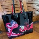 Christian Louboutin tote Black Red Christian Louboutin Black Patent Leather Women Tote Bag with Cartoon Print tote bag