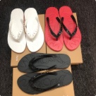 White, Red Black, Black Studded Strap Flip Flops
