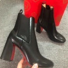 ankle boots Black Red Women's Black Round Toe Block Heel Ankle Boots with Red Soles ankle boots