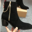 ankle boots Black Men's Black Suede Block Heel Ankle Boots with Red Sole and Gold Chain ankle boots