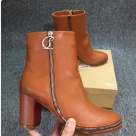 ankle boots Brown Red Women's Brown Leather Ankle Boots with Red Sole and Chunky Heel ankle boots