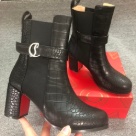 clogs Black Red Women's Black Crocodile Pattern Chunky Heel Ankle Boots with Red Sole clogs