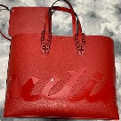 clutch red Red Large Tote Bag with Studded Handles and Matching Pouch clutch bag