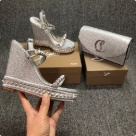 clutch silver Silver Glitter Wedge Sandals and Matching Clutch Bag Set shoes & bag Size 14Cm