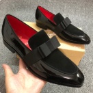 dress shoes Black Red Black Patent Leather Loafers with Bow and Red Interior dress shoes