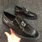 dress shoes Black Red Men's Black Leather Dress Loafers with Red Sole dress shoes