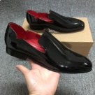 dress shoes Black Red Men's Black Patent Leather Dress Loafers with Red Interior dress shoes