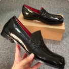 dress shoes Black Red Men's Black Patent Leather Loafers with Red Interior dress shoes 001