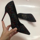 heels Black Multi Black High Heel Pumps with Multicolor Rhinestones heels Size 12Cm