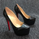 heels Black Red Black Patent Leather High Heel Platform Pumps with Red Sole heels Size 16Cm