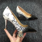 heels Black White Pointed Toe High Heel Pumps Black and White Signature Pattern heels Size 10cm