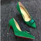 heels Green Red Green Suede Pointed Toe High Heels with Gem Decoration heels Size 12cm