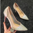 heels Pink Red Rhinestone Embellished Pink Mesh Stiletto Heels with Red Sole heels Size 6.5cm