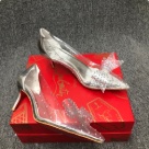 heels Silver Transparent Women's Rhinestone Pointed Toe High Heels with Clear Bow heels Size 6Cm
