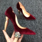 heels burgundy gold Velvet Pointed Toe High Heels with Gold Sculpted Heel heels Size 10cm