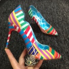 heels multicolor Pointed Toe High Heel Pumps Multicolor Striped heels Size 10cm
