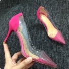 heels rose red Transparent Rhinestone Pointed Toe High Heels Rose Red heels Size 6.5cm