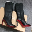 knee high boots Black Red Women's Black Leather High Heel Knee Boots with Red Sole knee high boots
