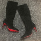 knee high boots Black Red Women's Black Suede High Heel Knee Boots with Red Sole knee high boots Size 8cm