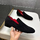 loafer Black Red Men's Black Suede Loafers with Red Sole and Lining loafers