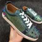 men and women Green Blue White Studded Spiked Casual Sneakers with Red Sole sneakers