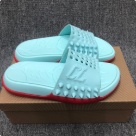 slippers Light Blue Red Men's slides with spikes and red sole slippers