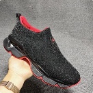 sneakers Black Red Casual Slip on Breathable Sneakers with Red Sole sneakers Size 35-41