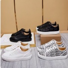 sneakers Black White Grey Unisex Casual Leather Sneakers in Black, White and Grey Pattern sneakers
