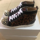 sneakers Brown Black White Men's High Top Leopard Print Sneakers with Gold Spikes sneakers