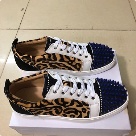 sneakers Brown White Blue Men's Leopard Print Casual Sneakers with Blue Spikes sneakers