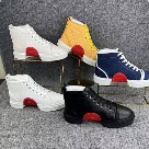sneakers White Black Yellow Navy Blue High Top Sneakers with Red Sole Accent sneakers