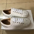 sneakers White Silver White Leather Sneakers with Silver Spikes and Red Soles sneakers