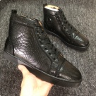 Christian Louboutin dress shoes Black Red Christian Louboutin Black Snake Texture High Top Sneakers with Red Sole dress shoes