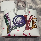 top handle White Multicolor White Handbag with Colorful LOVE Graphic Print handbag