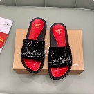 Christian Louboutin dress shoes Black Red Men's Black Crystal Embellished Red Sole Slide Sandals dress shoes Size 38-45