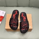 Christian Louboutin dress shoes Black Red Men's Black Red Slide Sandals with Signature Red Sole dress shoes Size 38-45