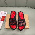 Christian Louboutin dress shoes Black Red Men's Black Red Studded Slide Sandals dress shoes Size 38-45