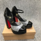 Christian Louboutin heels Black Silver Red Christian Louboutin Black Patent Leather Rhinestone Platform Heels heels Size 14Cm