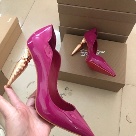 Christian Louboutin heels Fuchsia Gold Christian Louboutin Women's Fuchsia Patent Leather Pointed Toe Heels with Gold Spike Heels heels Size 10Cm
